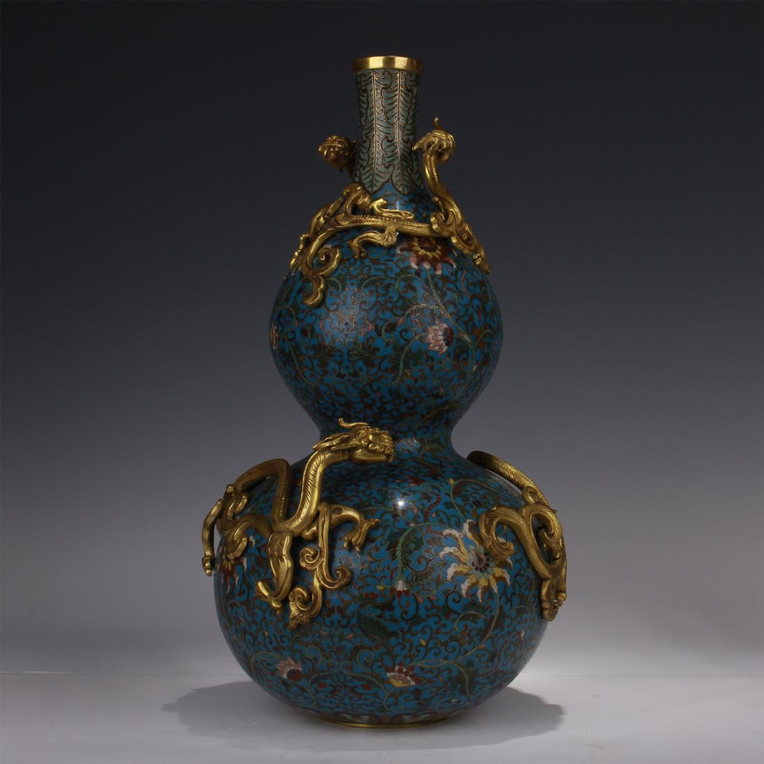 LARGE CHINESE CLOISONNE DRAGON GOURD VASE (1 of 9)