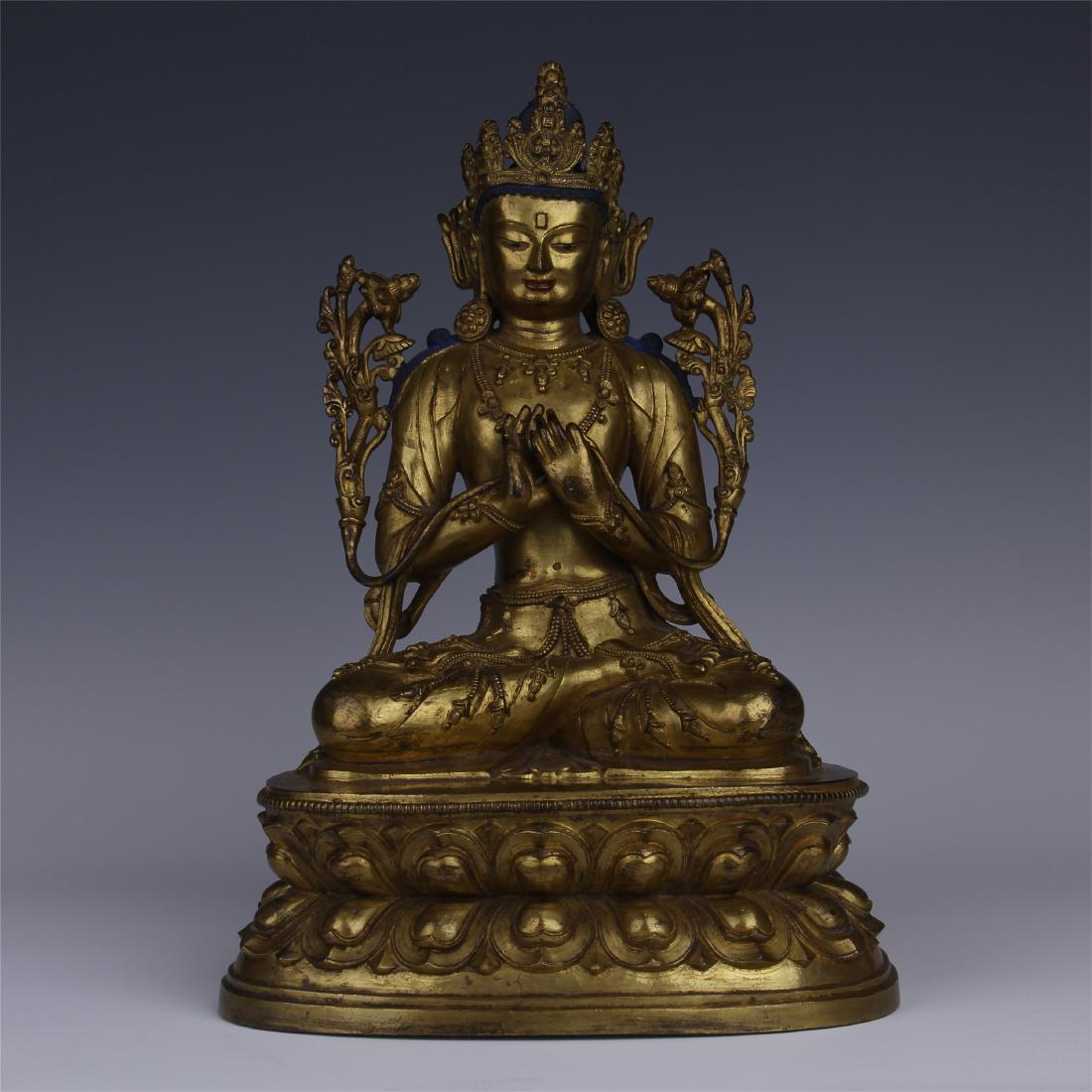 CHINESE GILT BRONZE SEATED BUDDHA (1 of 10)