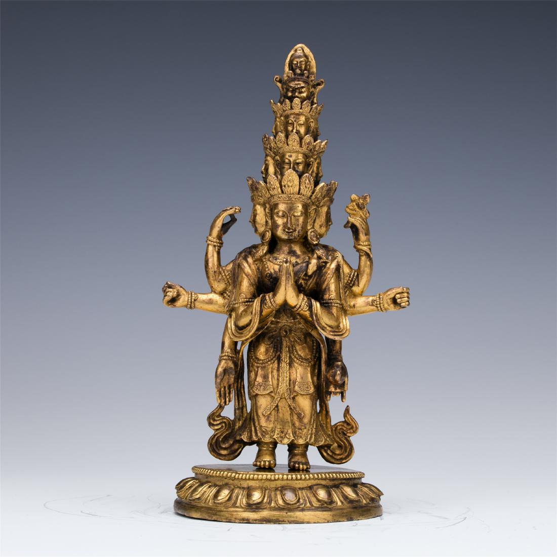 CHINESE GILT BRONZE STANDING SIX ARM GUANYIN (1 of 7)
