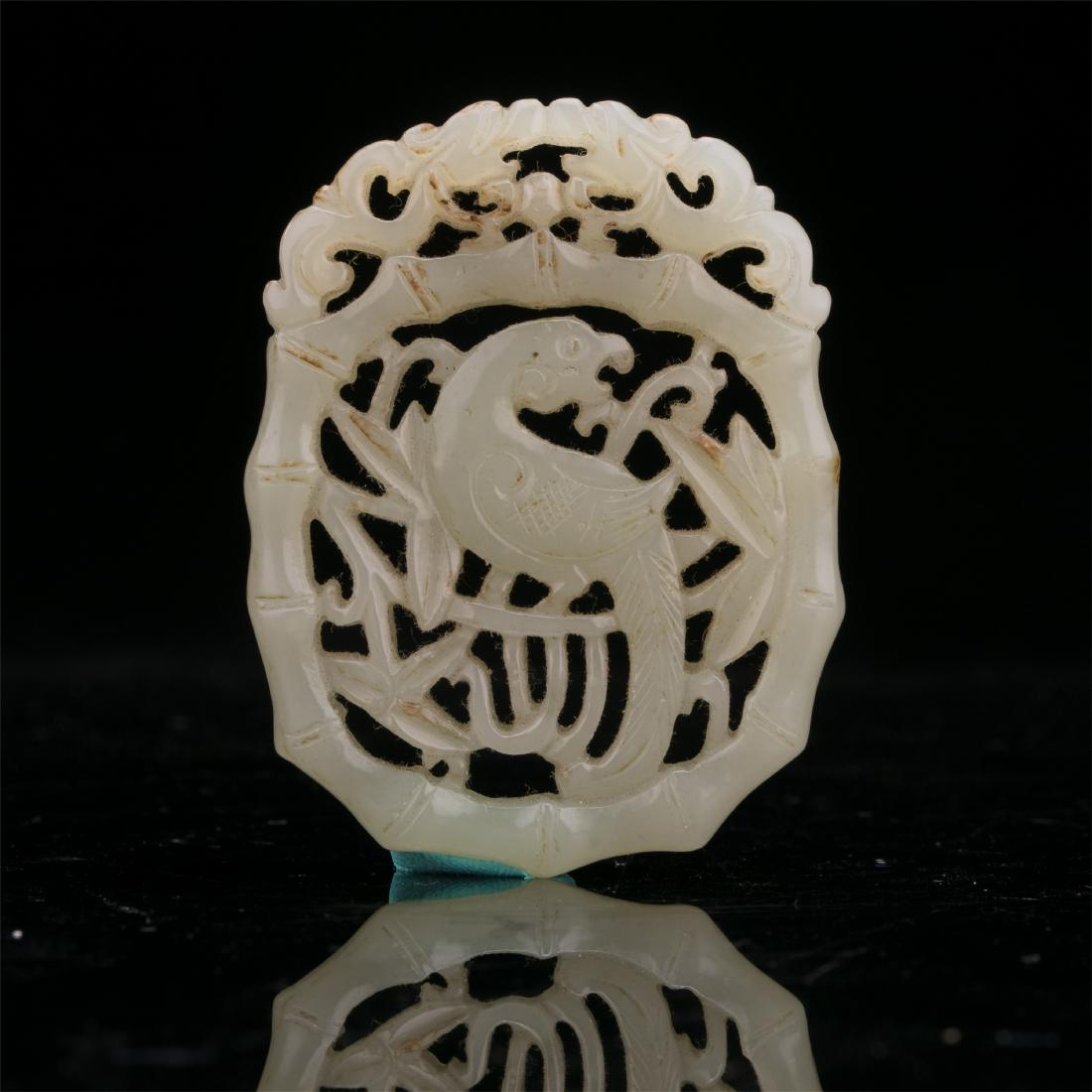 CHINESE WHITE JADE BIRD PLAQUE (1 of 9)