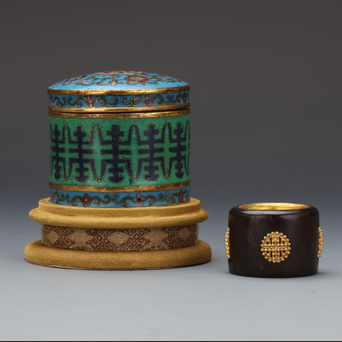 CHINESE GILT SILVER BEAD INLAID ARCHER'S RING WITH (1 of 9)