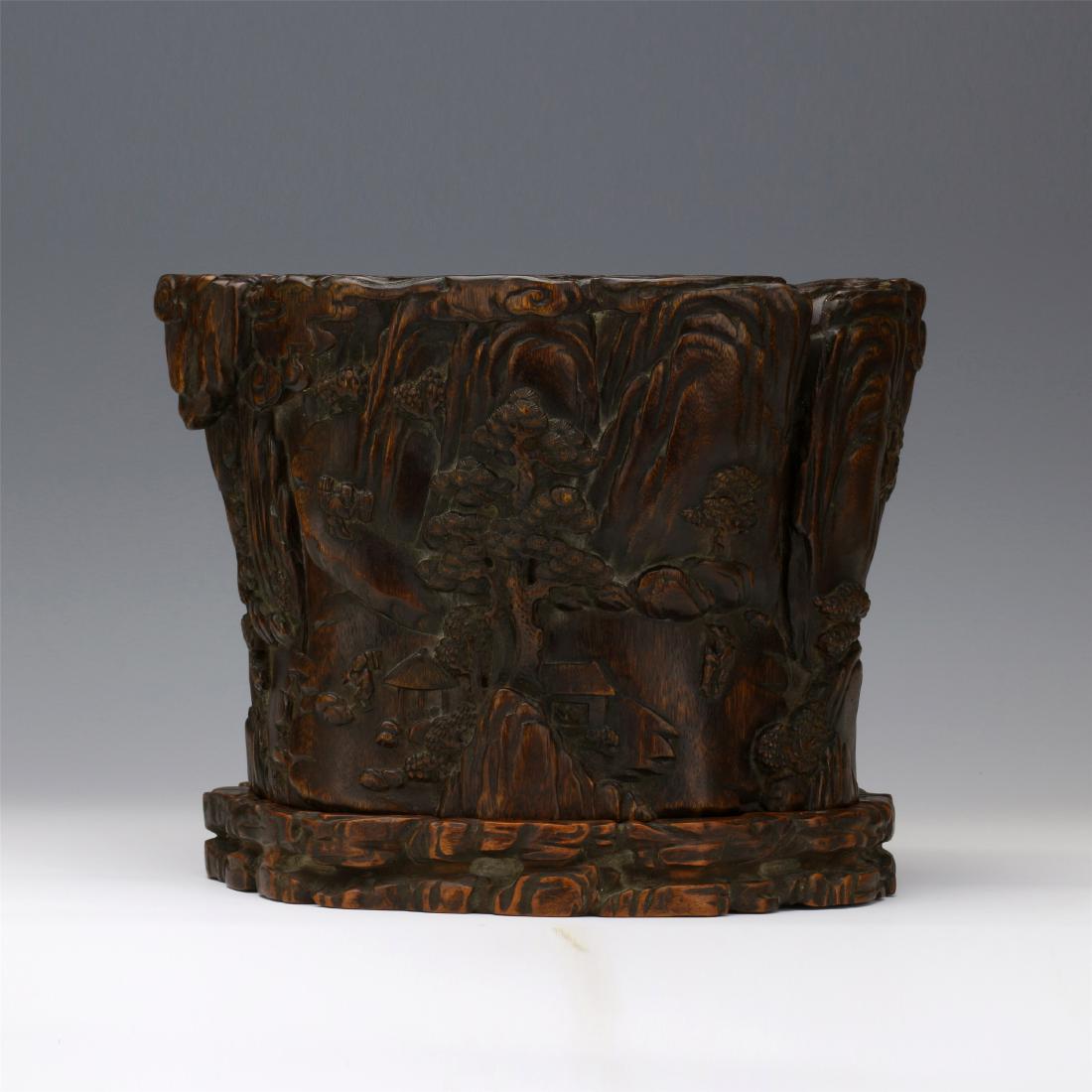 CHINESE AGALWOOD CRAVED BRUSH POT (1 of 14)