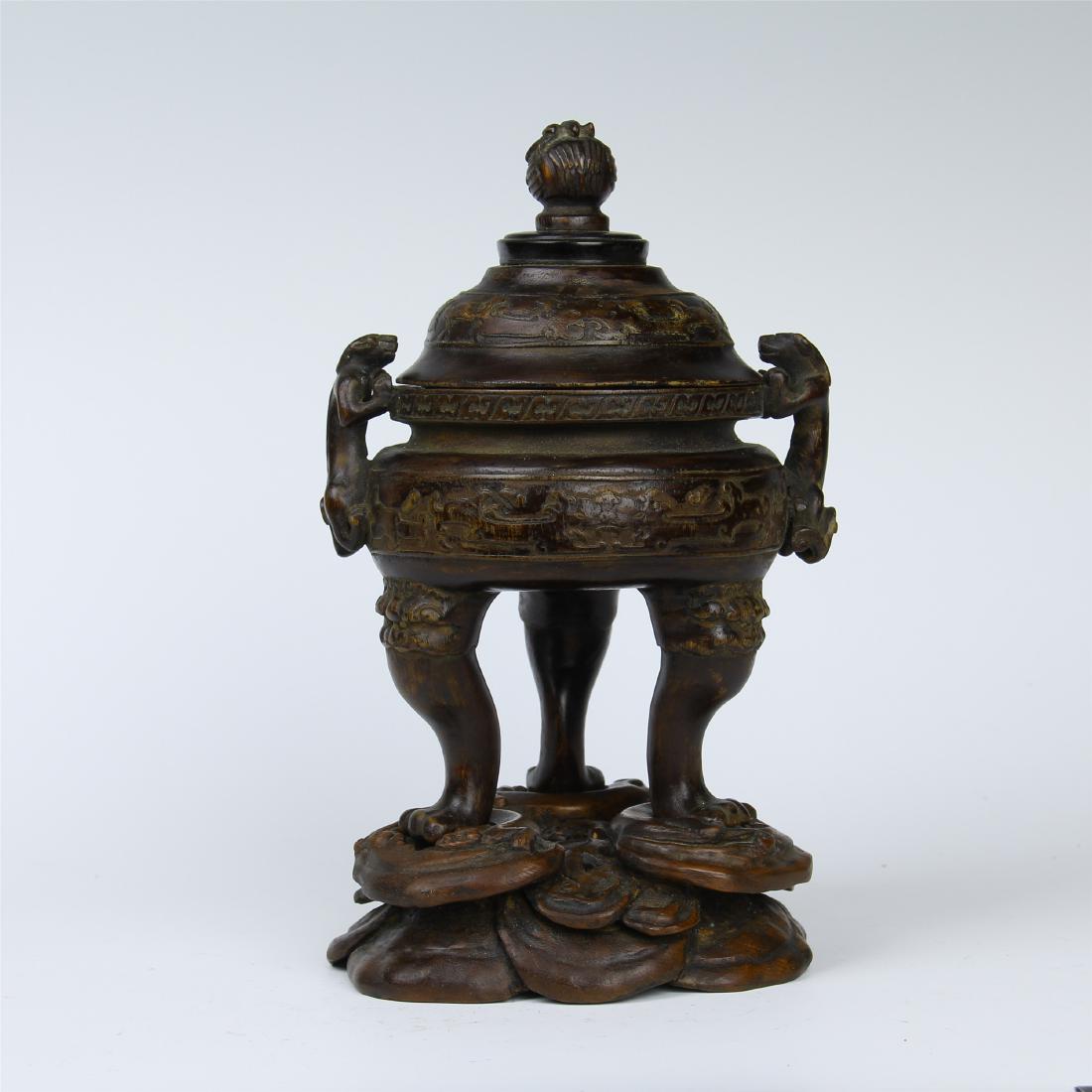 CHINESE AGALWOOD LIDDED TRIPLE FEED CENSER (1 of 10)