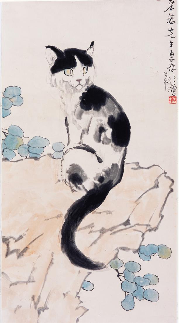 CHINESE SCROLL PAINTING OF CAT ON ROCK (1 of 7)