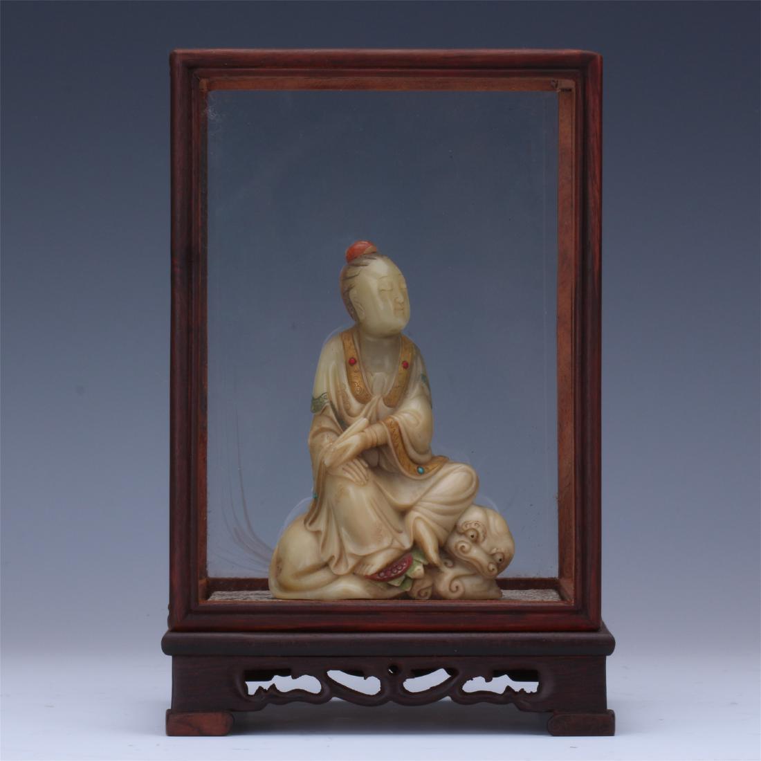 CHINESE SOAPSTONE SEATED BODHISATTVA MANJUSRI (1 of 15)