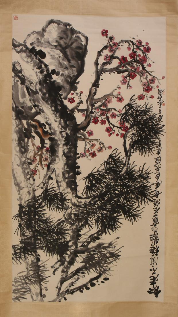CHINESE SCROLL PAINTING OF PINE AND FLOWER (1 of 8)