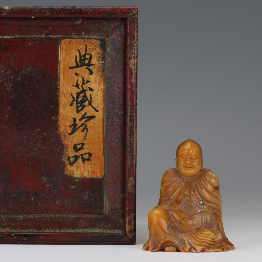 CHINESE SOAPSTONE SEATED LOHAN: CHINESE SOAPSTONE SEATED LOHAN. H. 8.5 cm. Local pickup in our NJ warehouse available. Shipping cost $30 to US 48 states and $100 for oversea delivery. Combined shipping available to save shipping cos