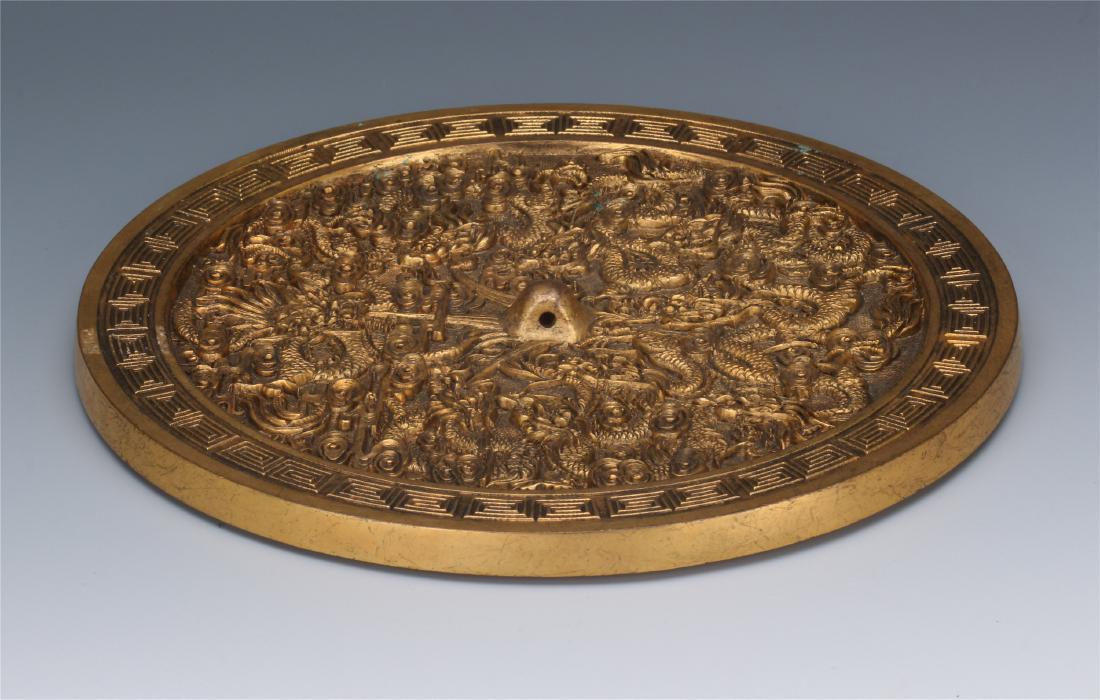 CHINESE GILT BRONZE ROUND MIRROR (1 of 11)