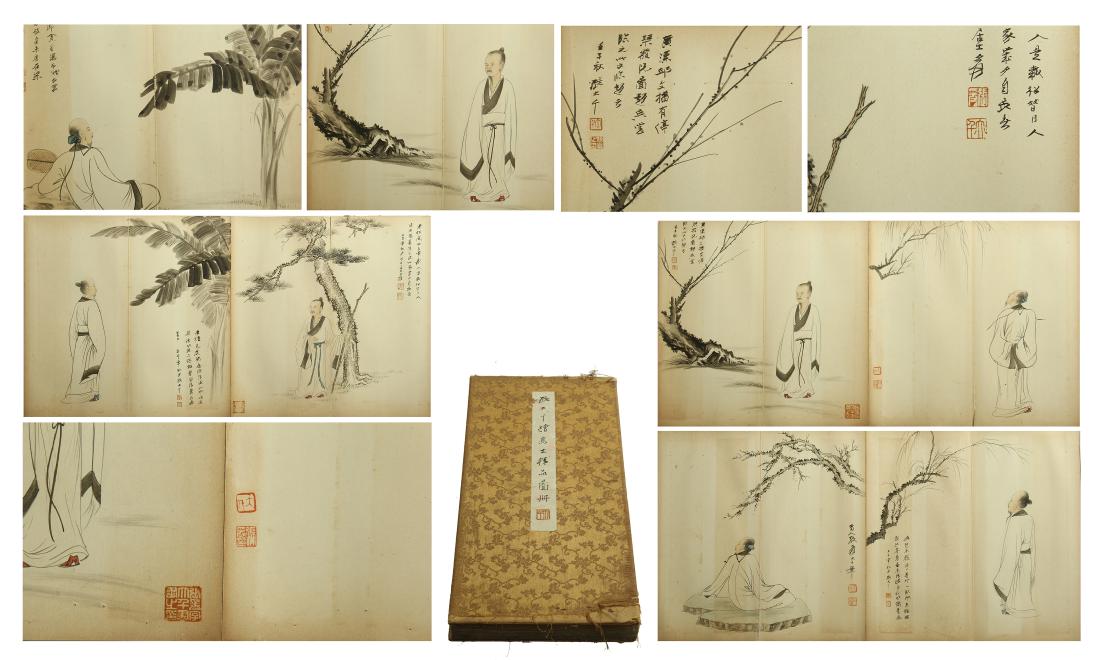 TWEELVE PAGES OF CHINESE ALBUM PAINTING OF MEN UNDER (1 of 13)