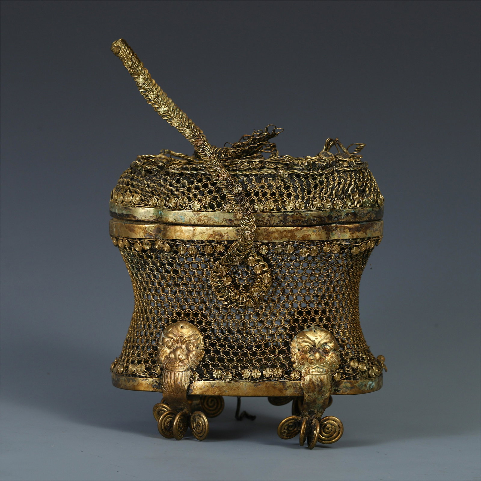 CHINESE GILT BRONZE LONG HANDLE CENSER (1 of 9)