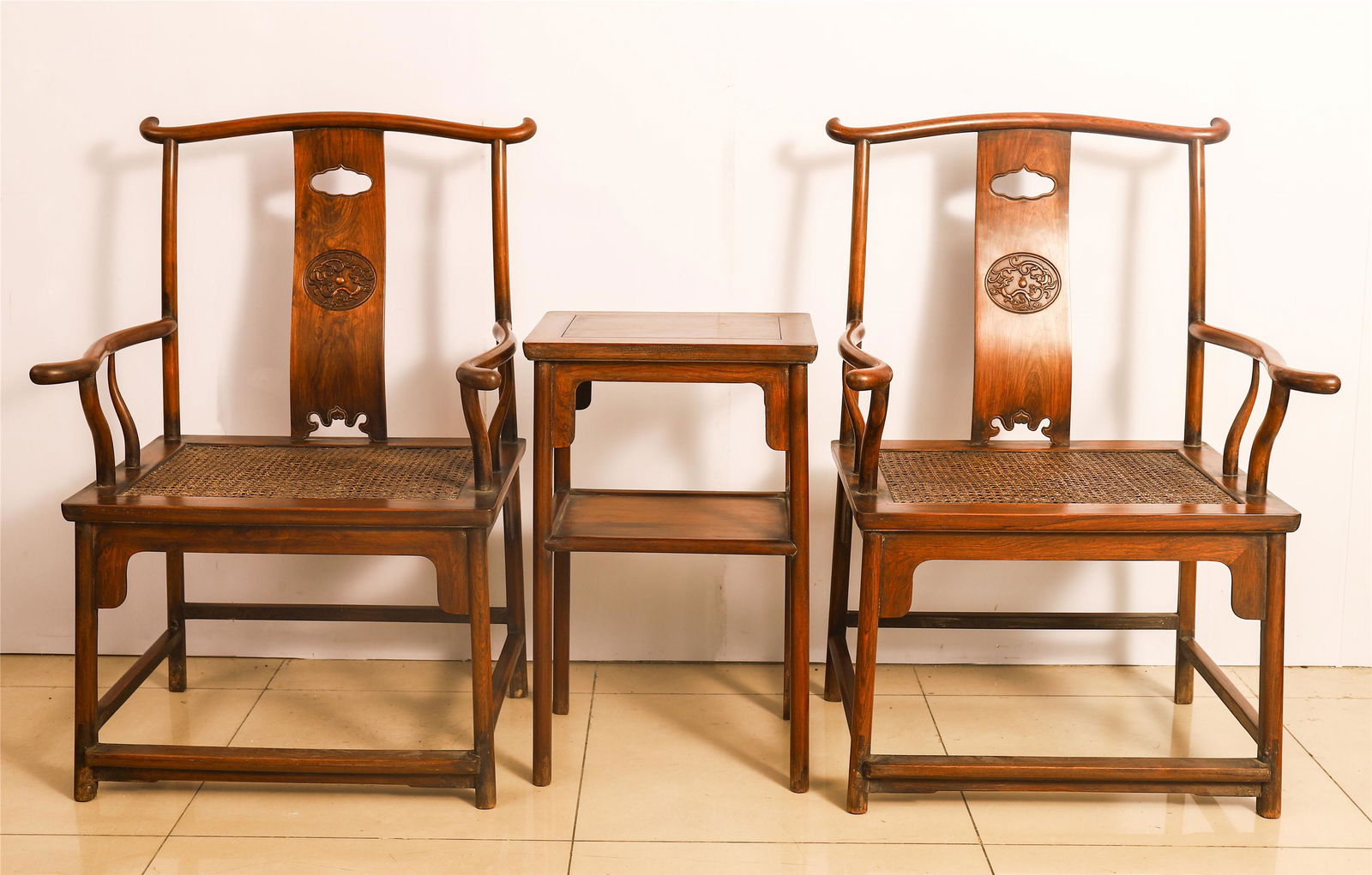 PAIR OF CHINESE HARDWOOD ARM CHAIRS WITH STAND (1 of 10)