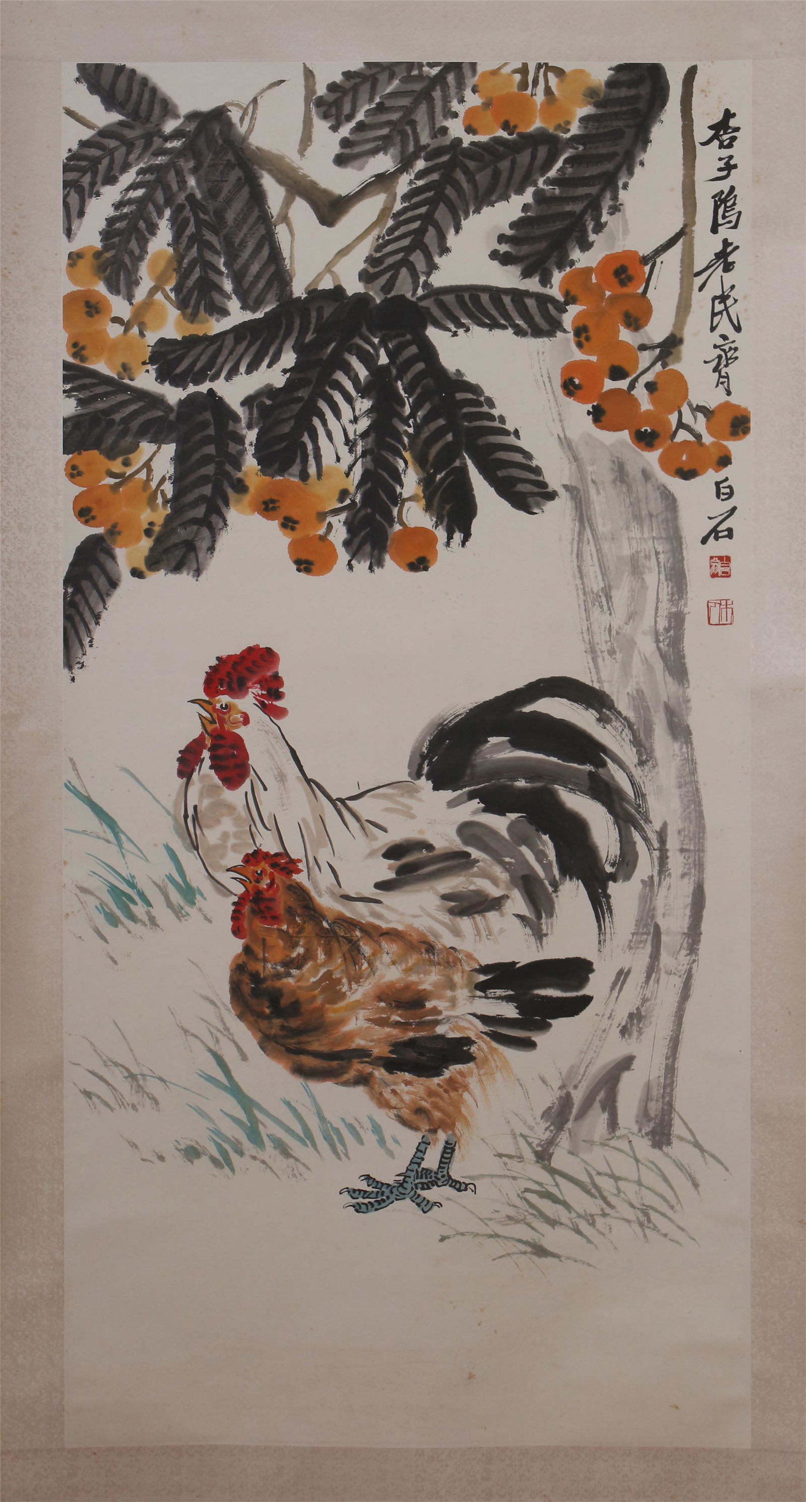 CHINESE SCROLL PAINTING OF ROOSTER AND FLOWER (1 of 8)