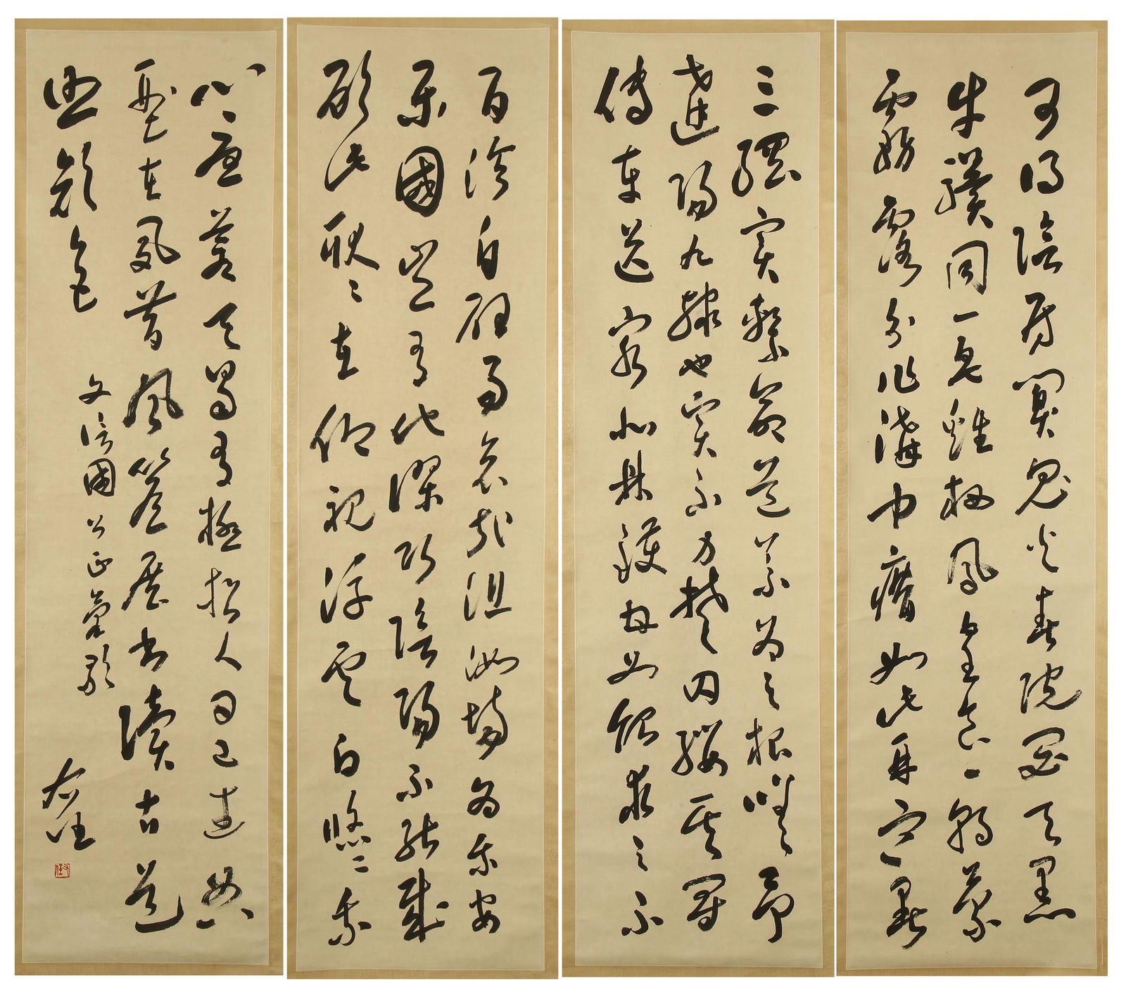 FOUR PANELS OF CHINESE SCROLL CALLIGRAPHY ON PAPER (1 of 8)