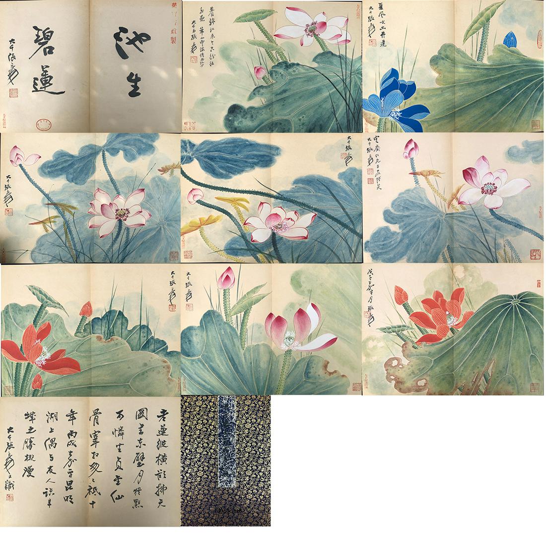 TEN PAGES OF CHINESE ALBUM PAINTING OF LOTUS BY ZHANG (1 of 12)
