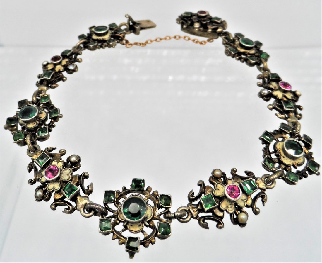 Austro Hungarian Silver Gilt Sapphire Emerald Bracelet (1 of 4)