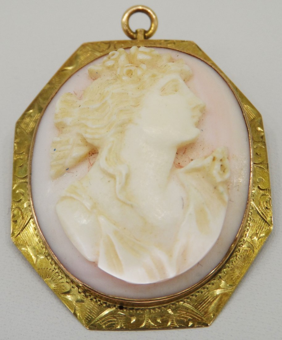 10k Gold Antique Carved Shell Cameo Pendant (1 of 2)