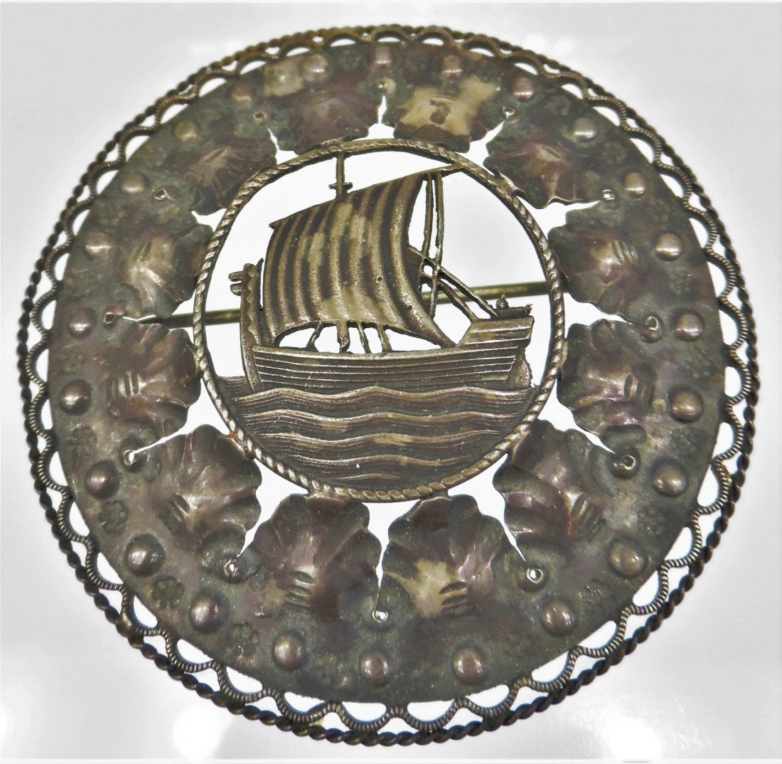 Scandinavian piece Sterling Silver Ship Brooch: Scandinavian piece Sterling Silver Ship Brooch Measures 2"inch.