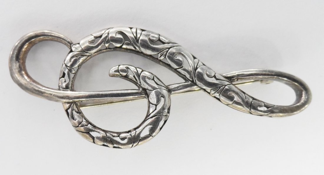 Sterling Silver Musical Note Tone Brooch Pin (1 of 2)