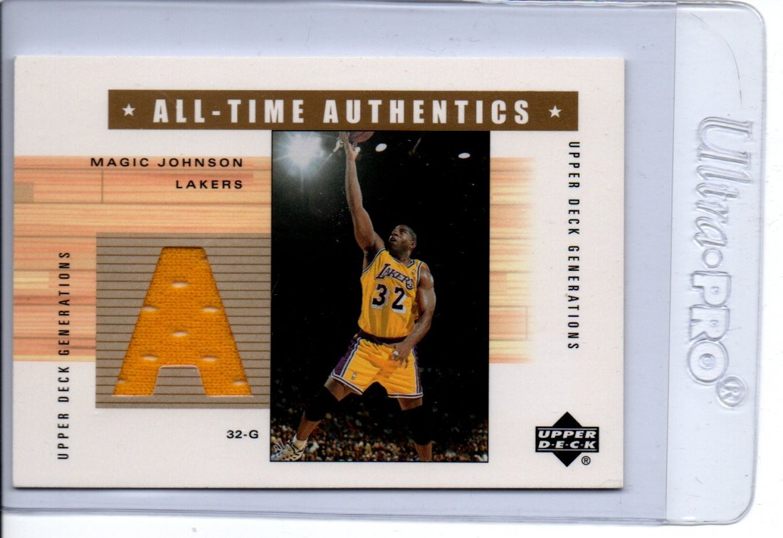 MAGIC JOHNSON GAME USED JERSEY NBA BASKETBALL CARD (1 of 2)