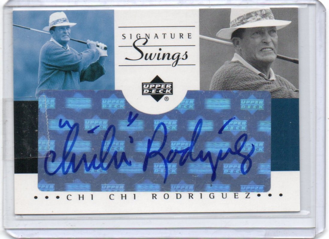 CHI CHI RODRIGUEZ AUTOGRAPH GOLF LEAF SPORTS CARD: Part of an Estate Lot, You are Bidding on the Card Pictured! All Cards have been scanned and most are in Very Good-Pristine Mint Condition! A LOT of very great finds, Some cards scanned in darker assu