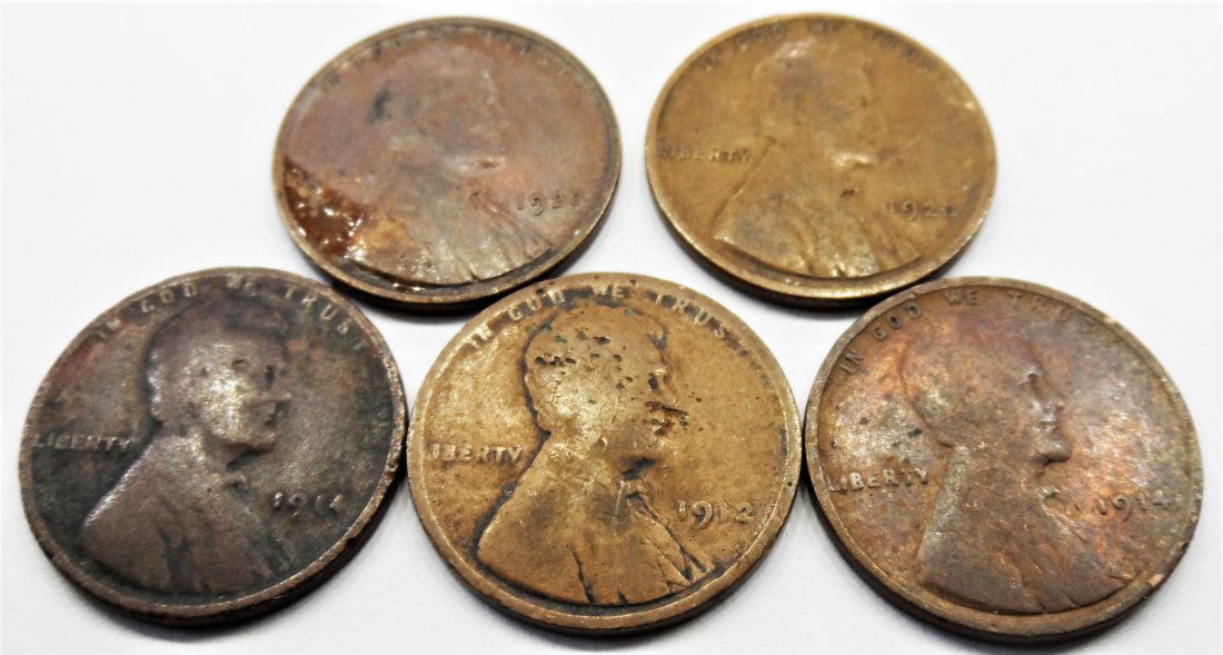 1914, 1912, Lot 5 Lincoln Wheat Cent One Penny 1 Cent (1 of 2)