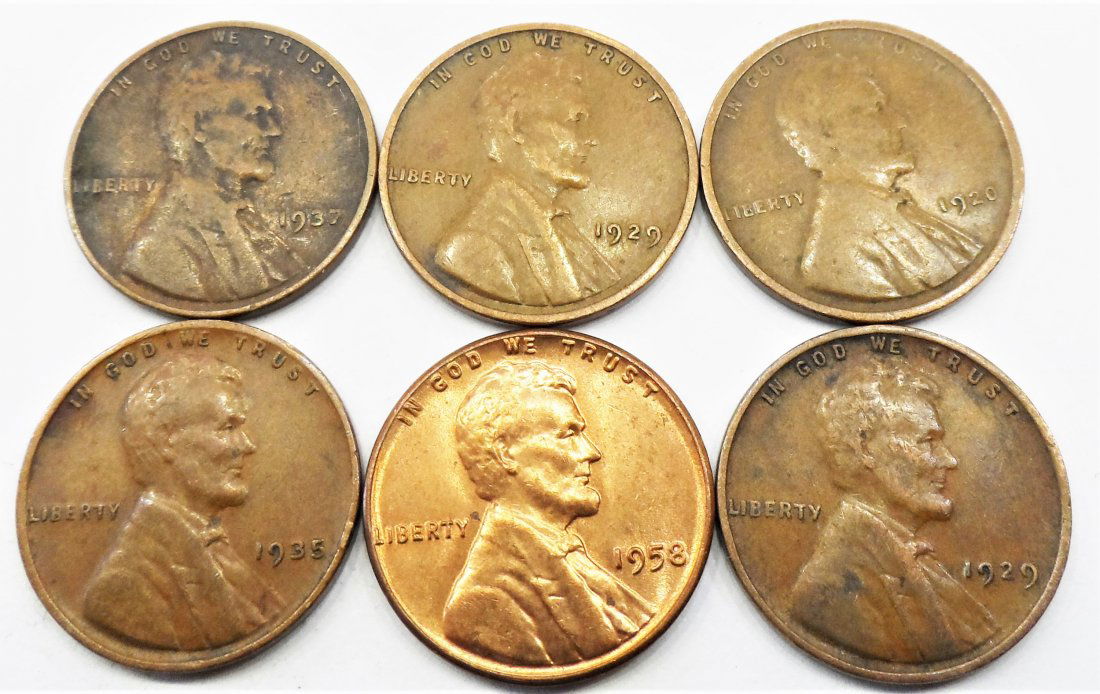 1929, 1920, Lot 6 Lincoln Wheat Cent One Penny 1 Cent (1 of 2)