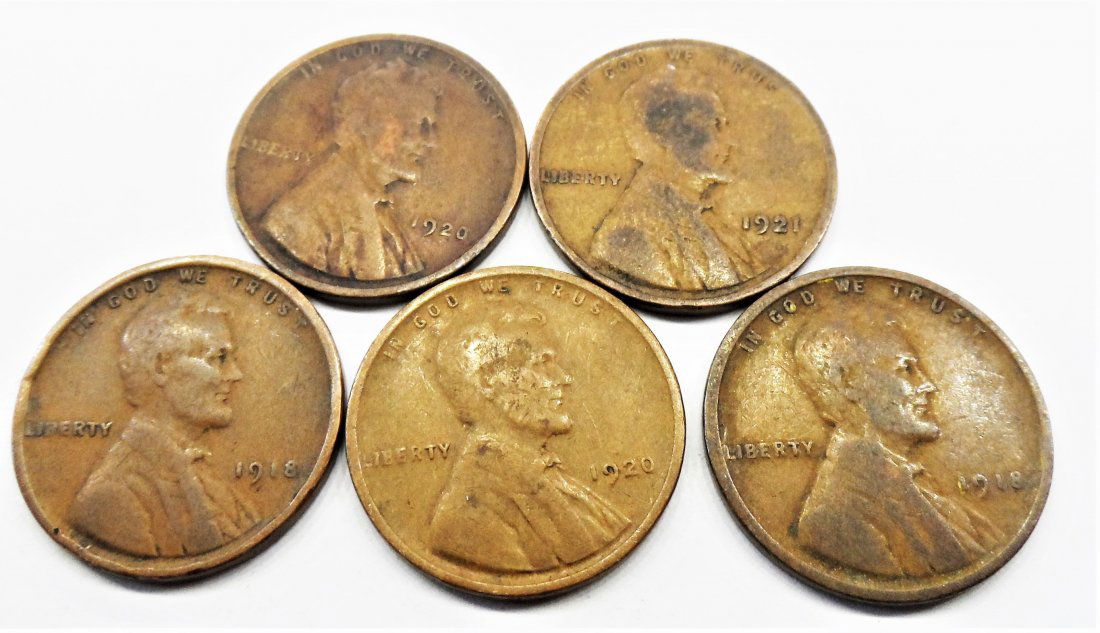 1918, 1920,  Lot 5 Lincoln Wheat Cent One Penny 1 Cent (1 of 2)