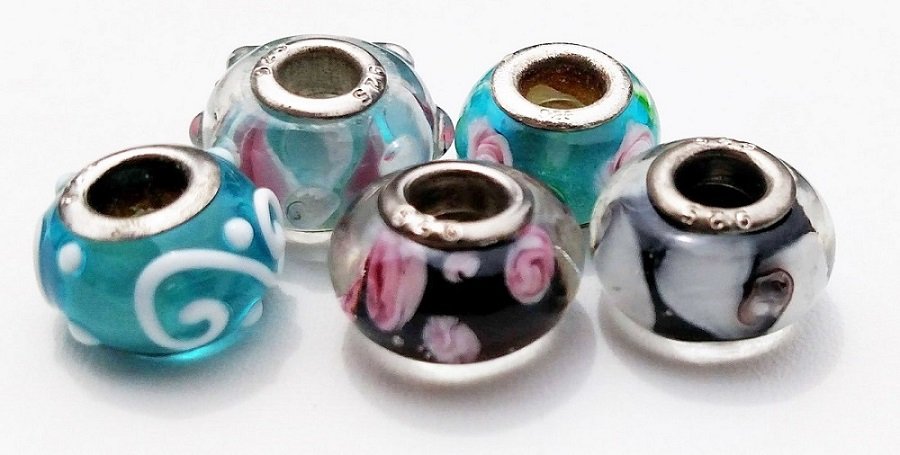 Sterling Silver Glass Slider Beads fit Pandora 925: Sterling Silver Glass Slider Beads will fit Pandora Bracelets 925.