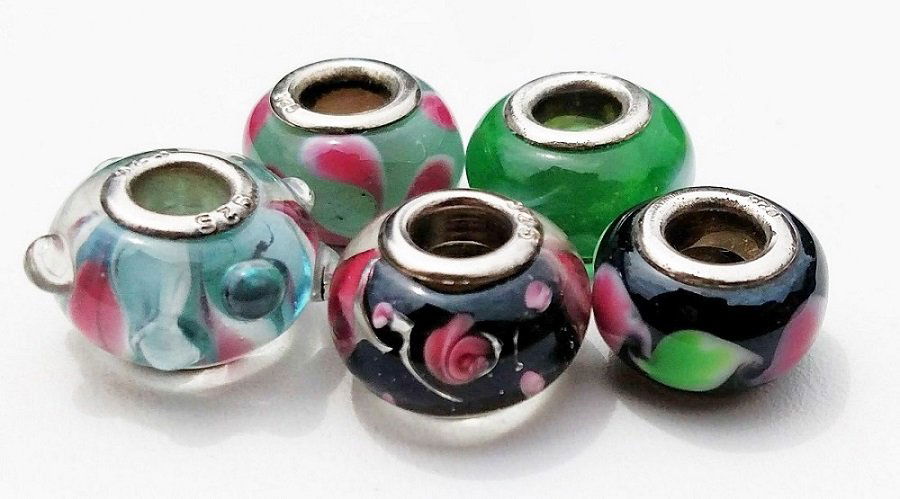 Five Sterling Silver Beads Glass Fits Pandora #2 (1 of 1)