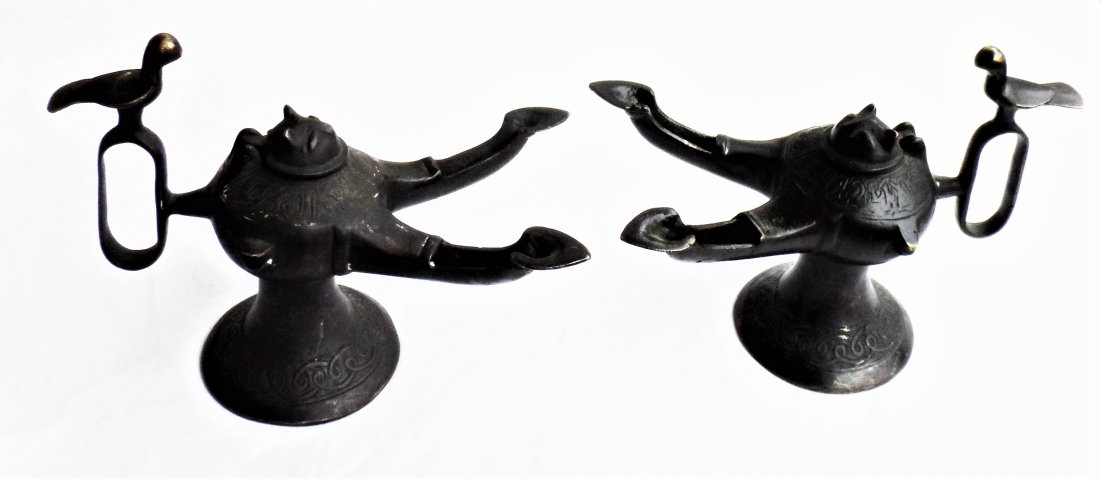 Pair Egyptian Style Bronze Oil Lamps (1 of 8)