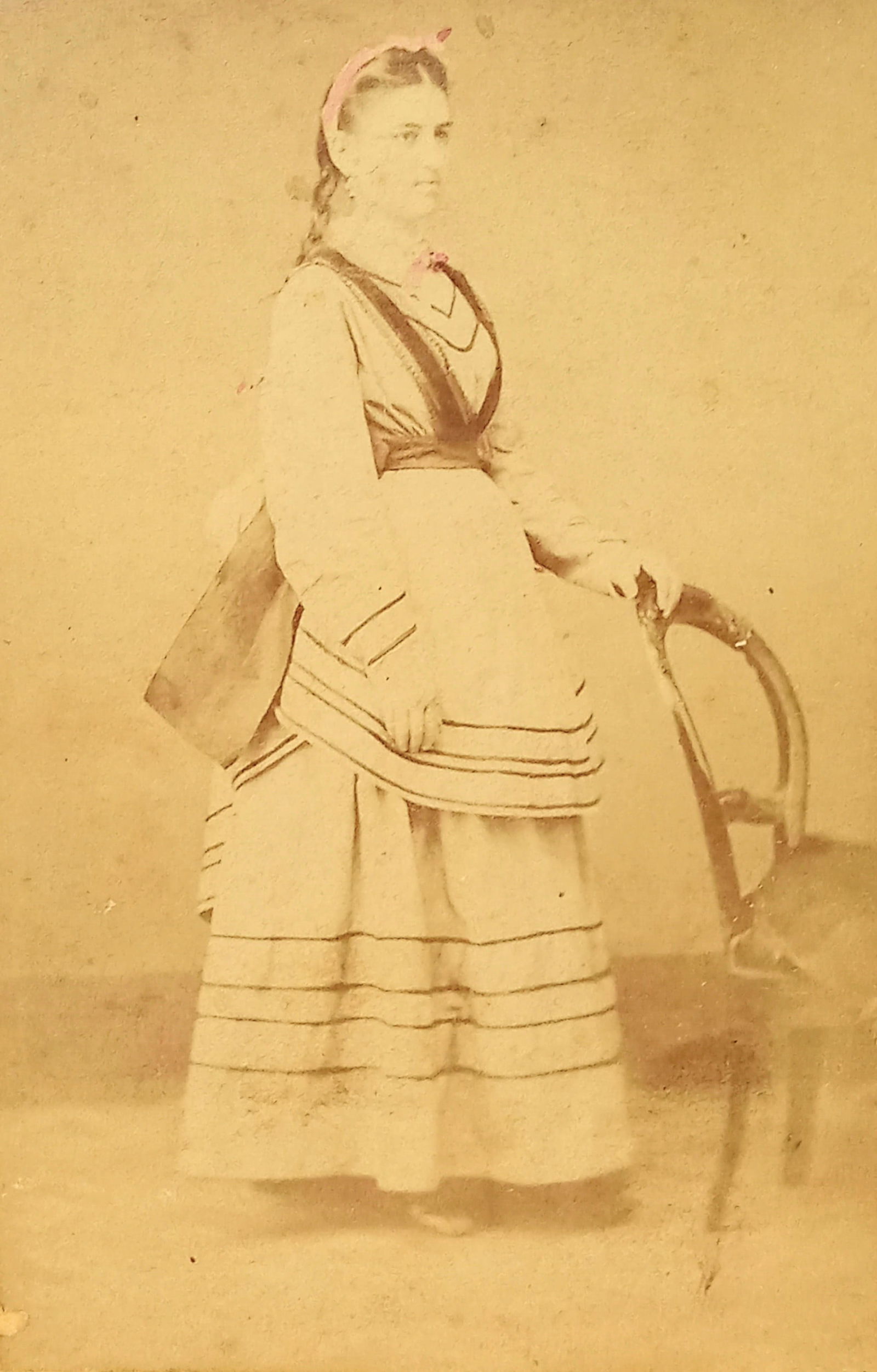 CDV Photo Woman Painted Identified Mary Funk Roop: CDV Photo Woman Painted Identified Mary Funk Roop Very nice of painted headband woman, back has woman identified, possibly from Gettysburg, Pa Size of photo is 4" x 2 1/2"