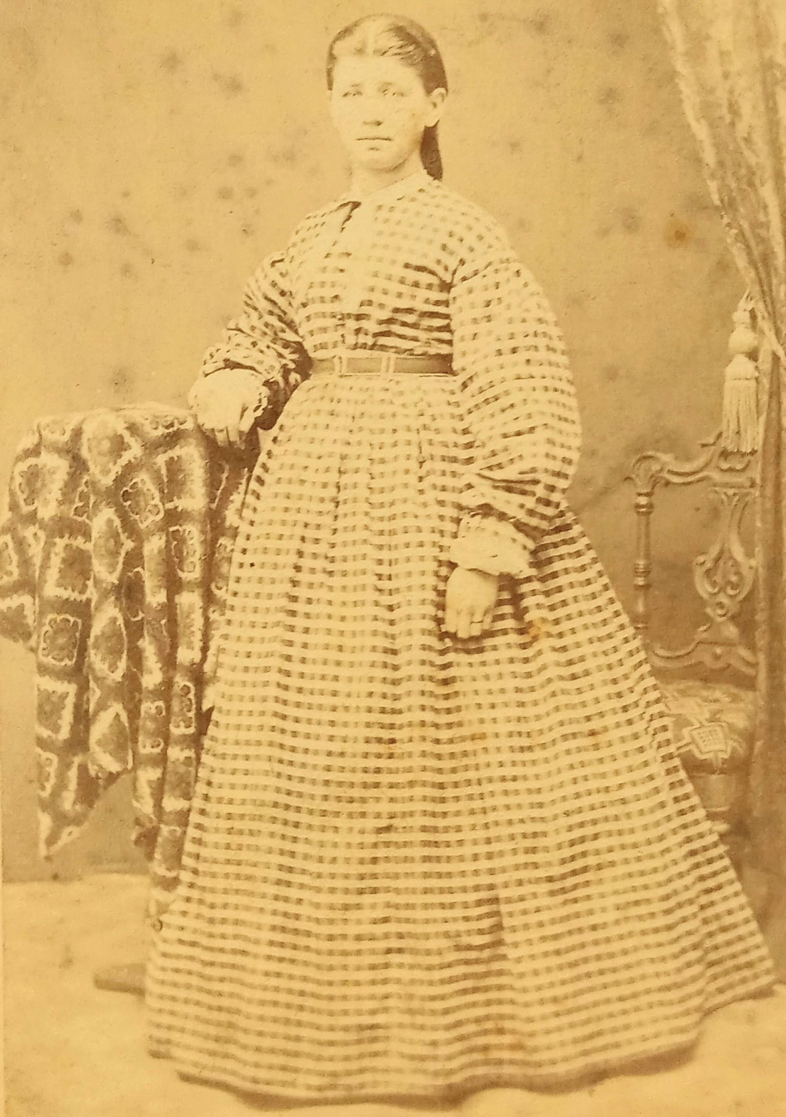CDV Photo Woman Plaid Dress Crochet Blanket (1 of 3)