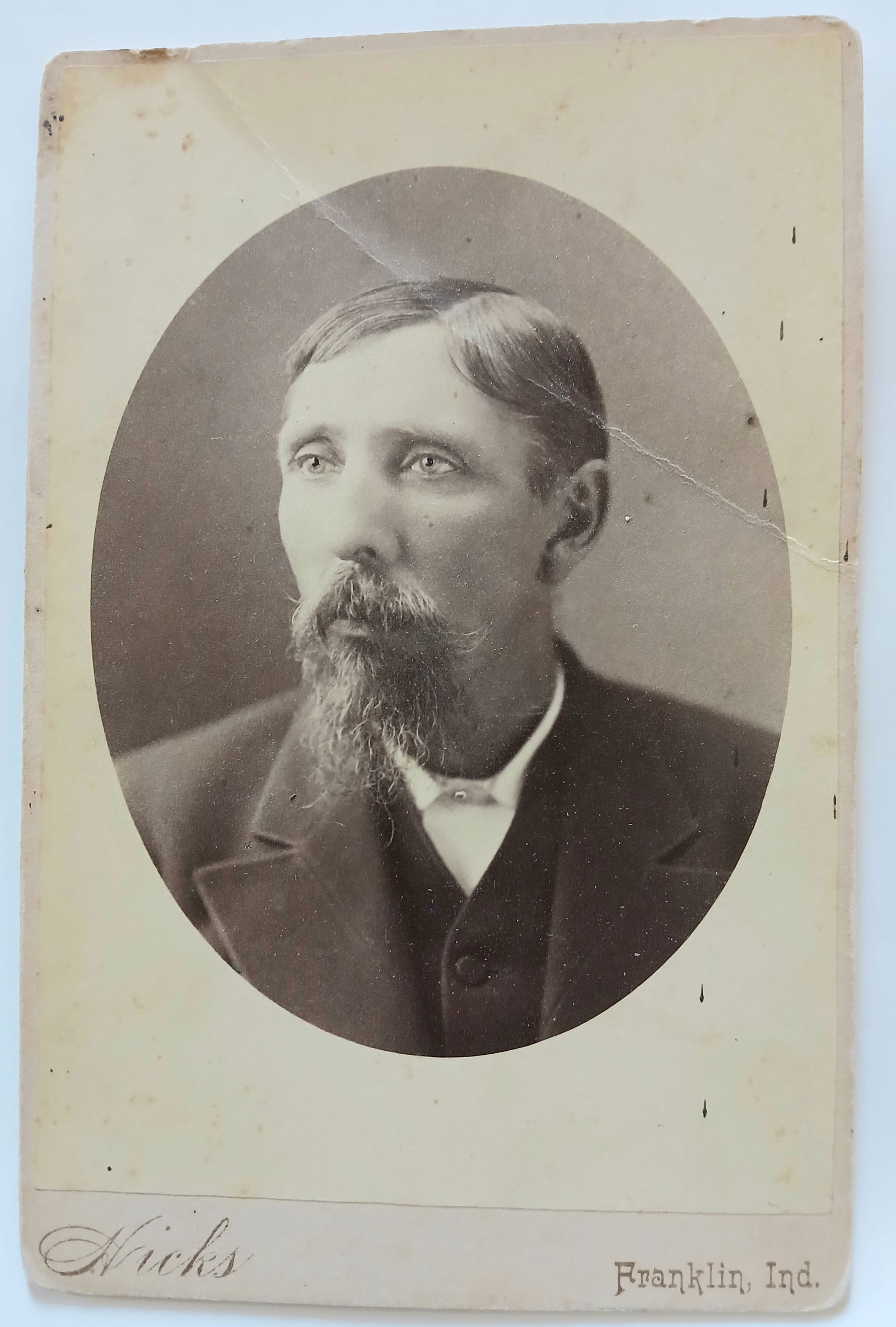Cabinet Card Photo Man Mustache A.G. HICKS Franklin, Indiana (1 of 3)