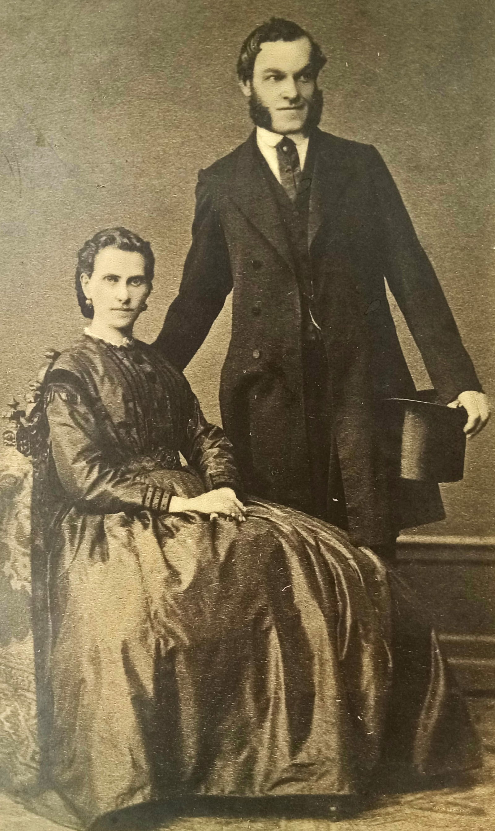 Cabinet Card Photo Couple Funny Husband Wife looking different directions (1 of 4)