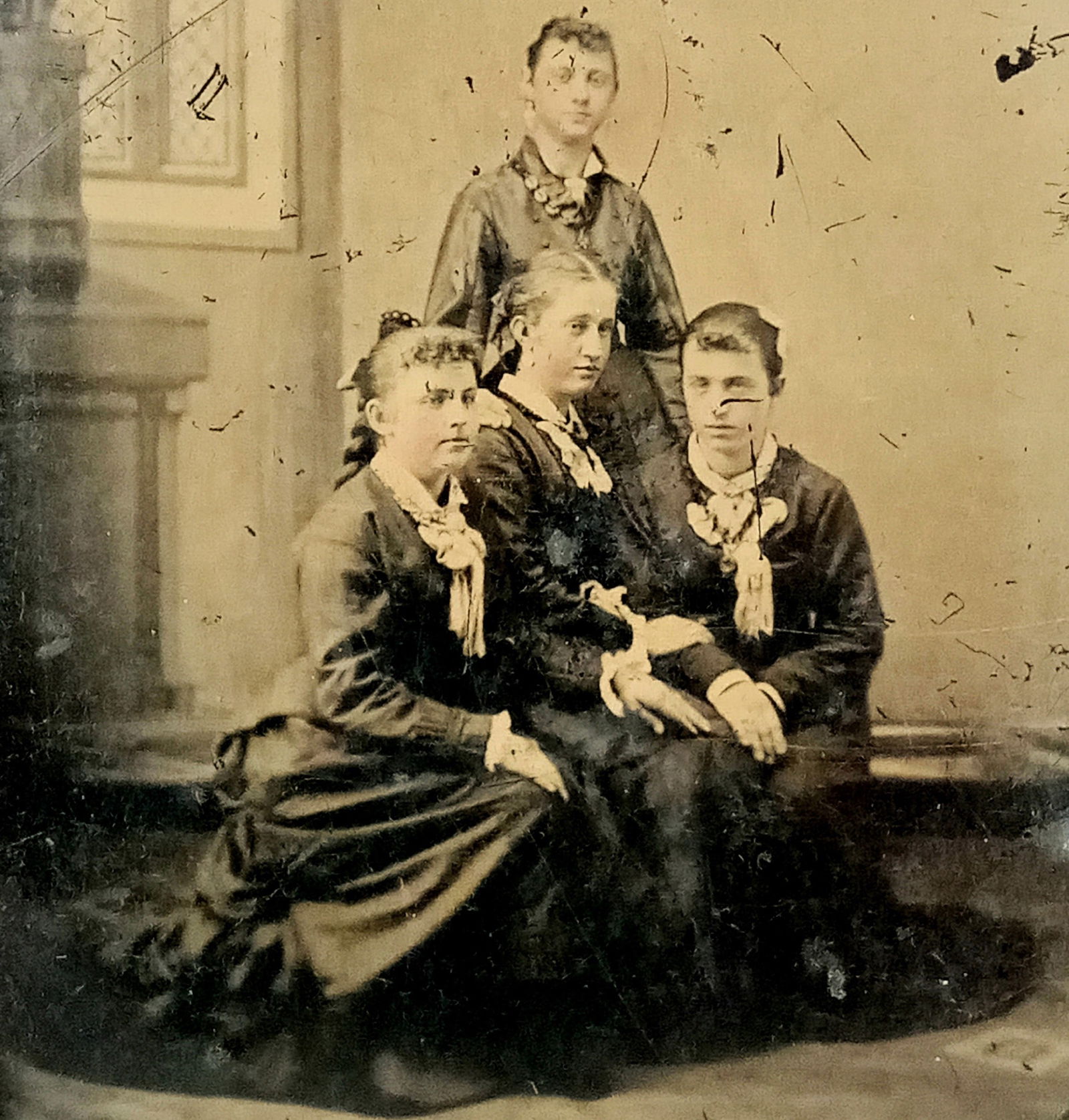 Tintype Photo Four Young Women Painted Cheeks Looking different directions (1 of 3)
