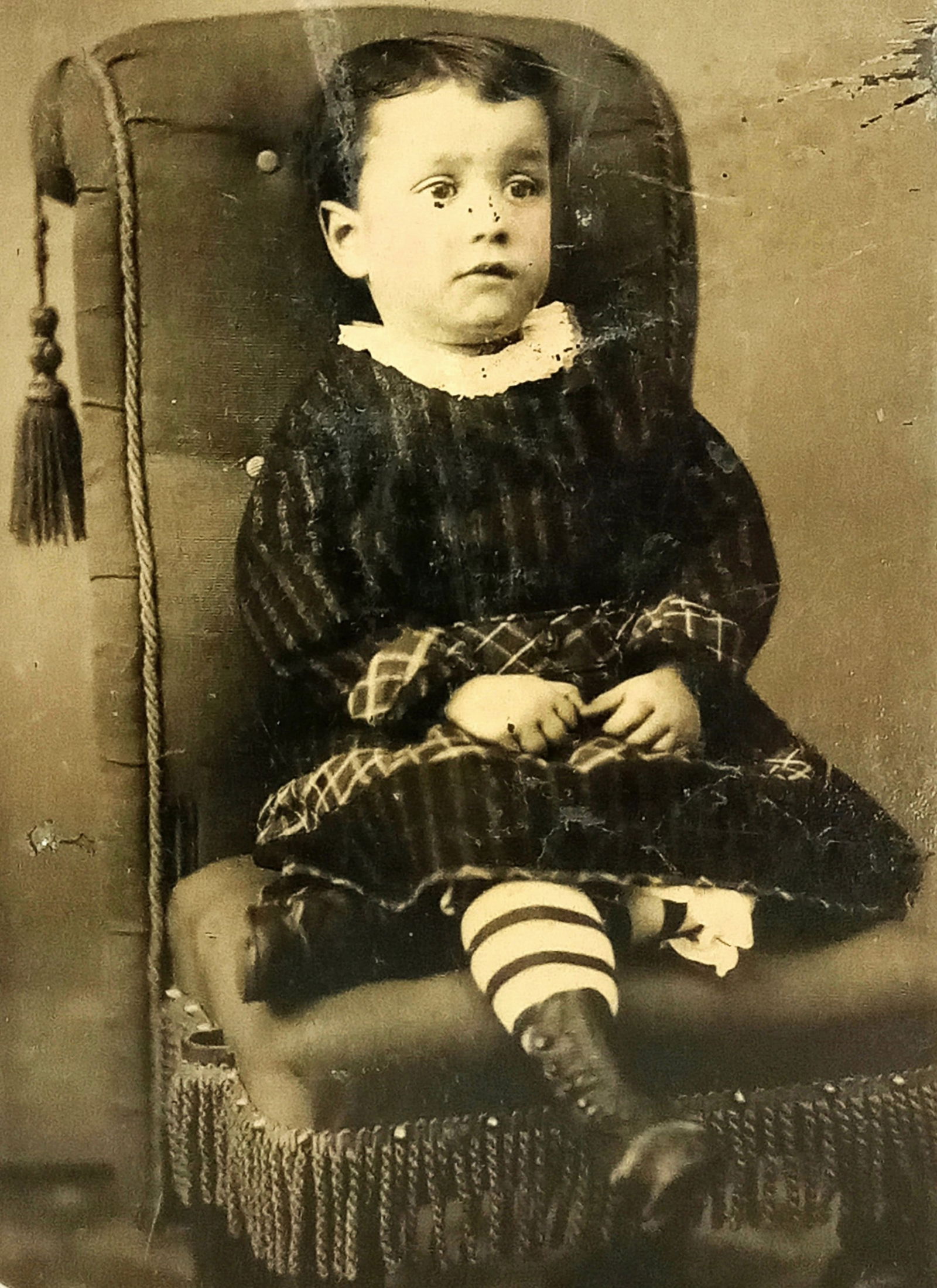 Tintype Photo Child Sitting in Chair Inscribed name on back (1 of 3)