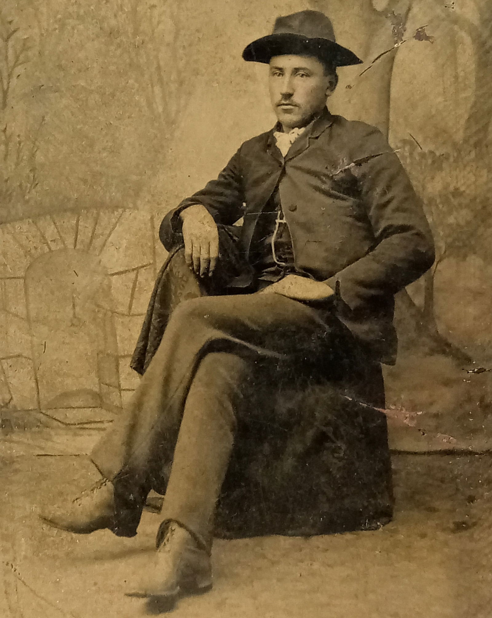 Tintype Photo Man in Hat on Chair (1 of 3)