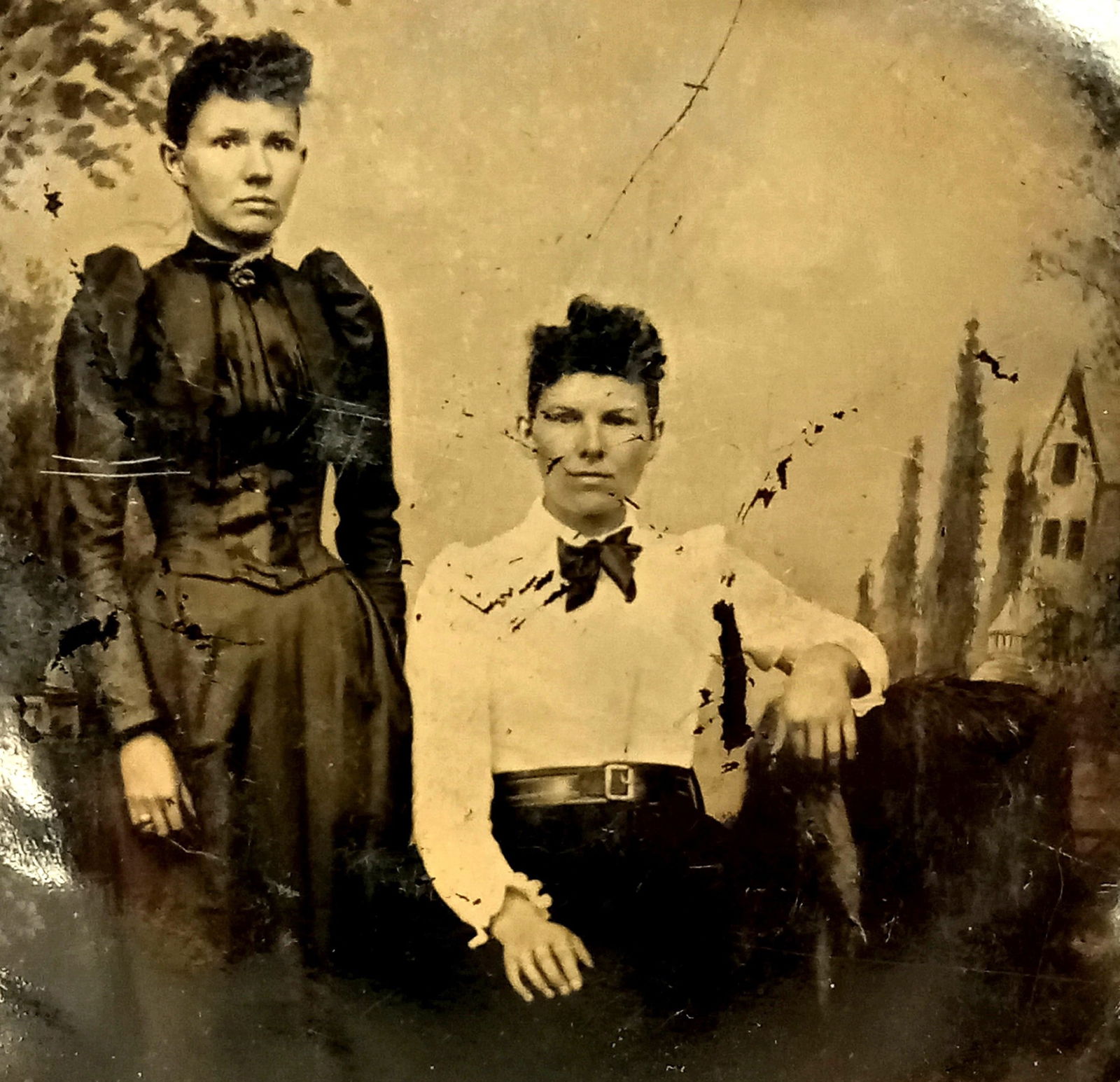 Tintype Photo Two Women: Tintype Photo Two WomenSize: 2 1/2"x 3 1/2"