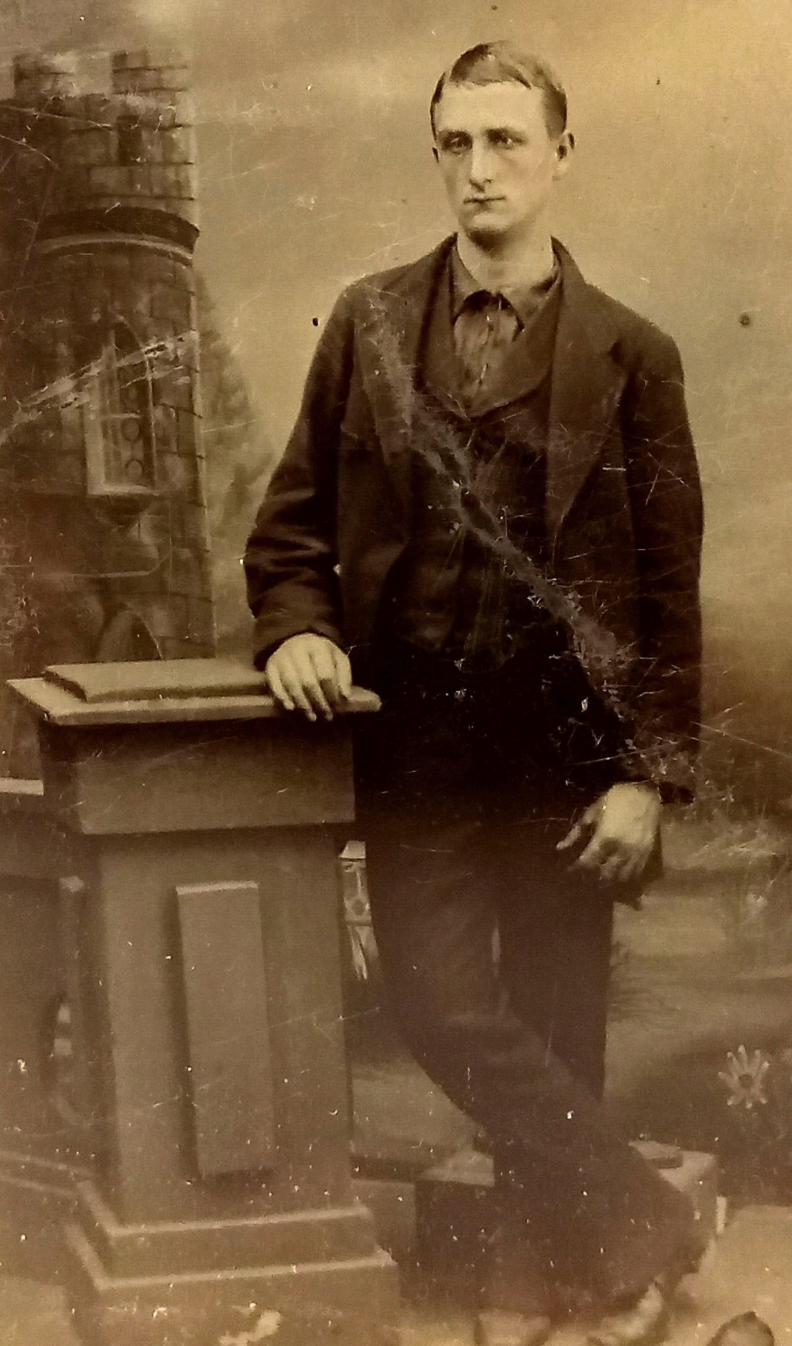 Tintype Photo Man leaning on mantle (1 of 3)