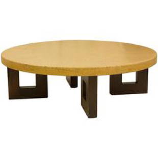 Paul Frankl Cork Coffee Table: Round Cork top coffee table by Paul Frankl for Johnson Furniture with dark solid Mahogany frame. 14 in height, 47.5 in diameter