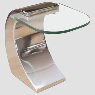 Pierre Cardin Set of 3 Side Tables or Cocktail Table: Set of 3 Wave Side tables by Pierre Cardin with thick glass top (12" x 12") cantilevered from a wave shaped stainless steel base (10"D x 8" W x 17" H) in mirrored finish. Can be set up as a cocktail t