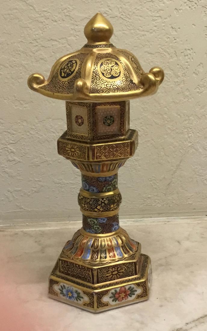 MIniature Satsuma Temple Lantern, Meiji Period: Finely detailed miniature Satsuma lantern in two parts with Tokugawa Mon (crest). Meiji Period