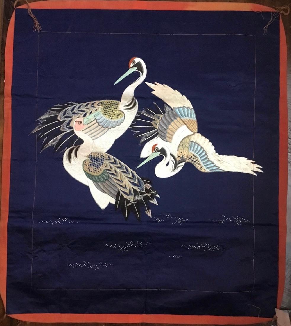 Fukusa, Embroidered Cranes, Japan, 18th Century (1 of 3)