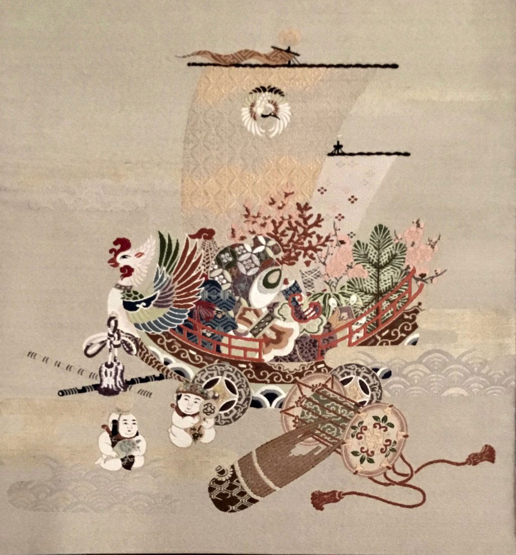 Fukusa, Embroidered Treasure Ship, Japan, 19th Century (1 of 2)
