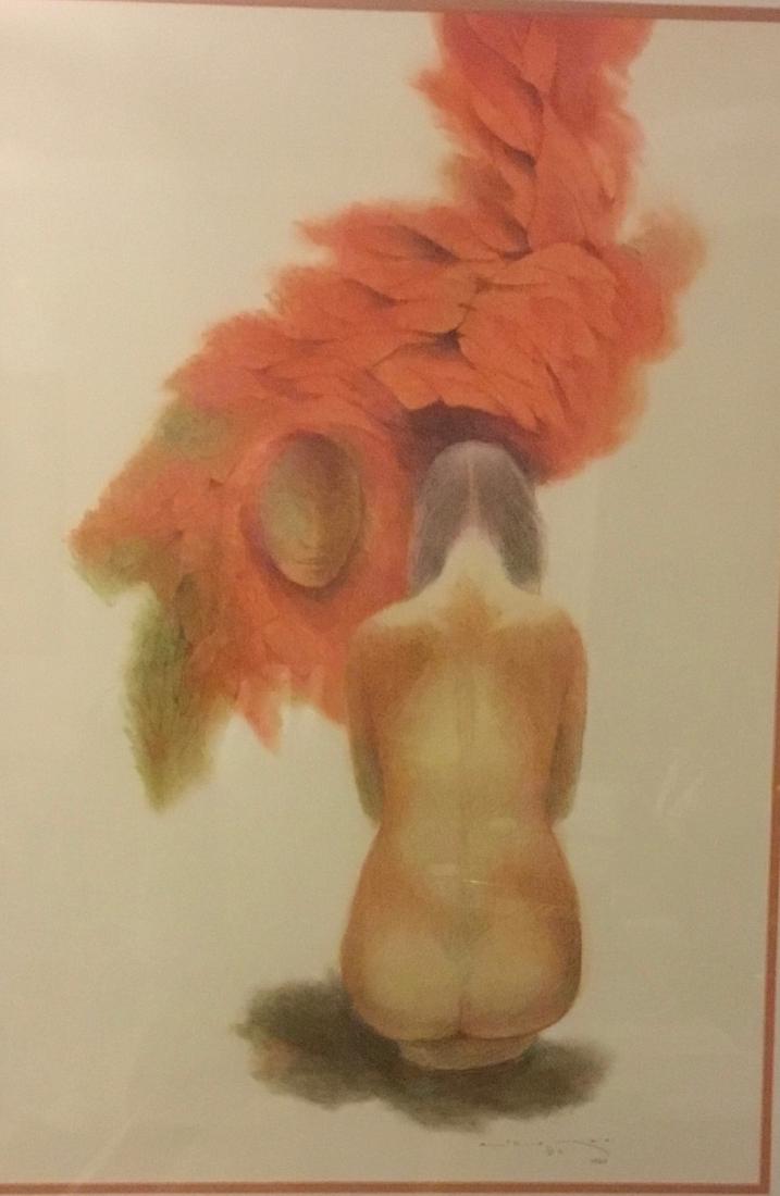 Pastel, Guillermo Meza: Guillermo Meza (1917-1997) was a Mexican painter, known for his oils depicting fantastic background and often distorted human figures, who was discovered by Diego Rivera. This pastel and pencil on pap