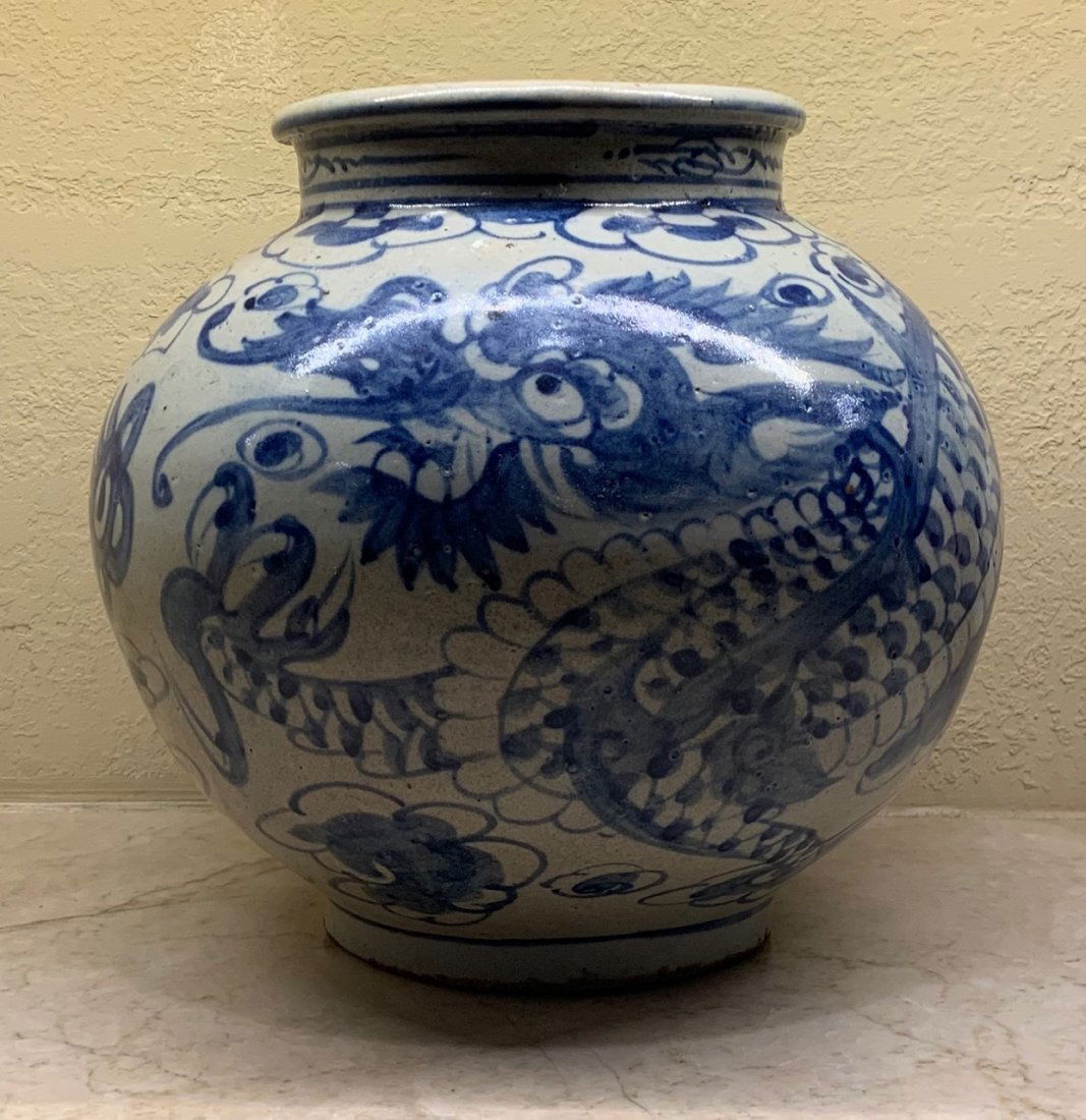 Korean Blue and White Dragon Jar, Joseon Dynasty (1 of 6)