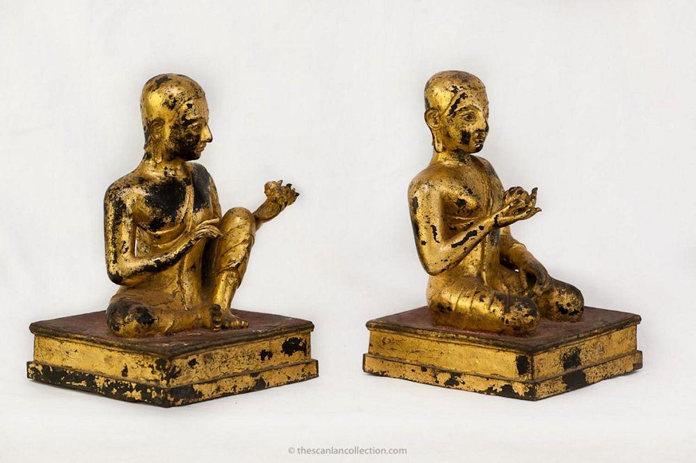 Pair of Gilded Bronze Attendees, Thailand, 18/19th (1 of 12)