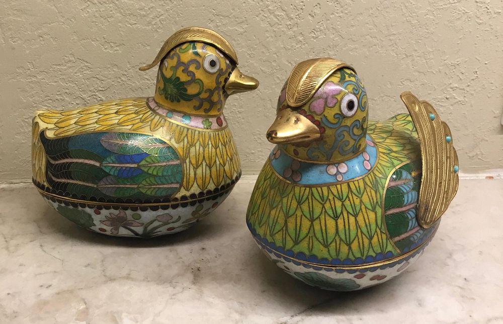 Pair of Cloisonne Wood Ducks, China, 19/20th Century (1 of 2)