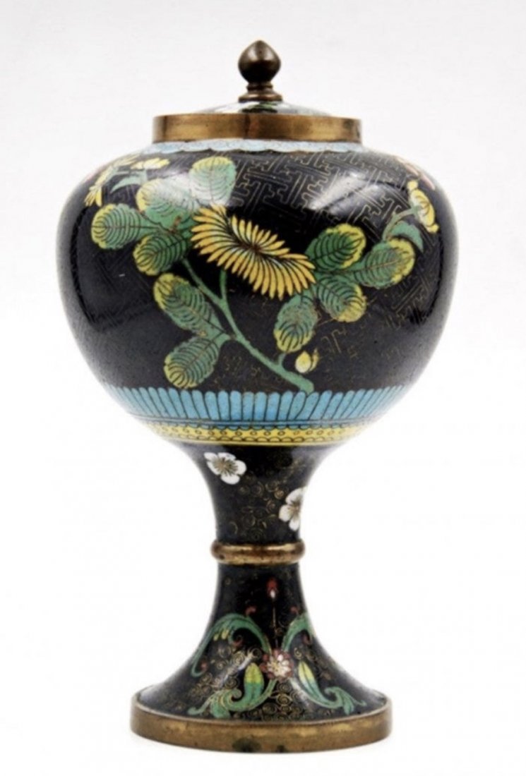 Chinese Cloisonne Covered High Stem Container (1 of 2)