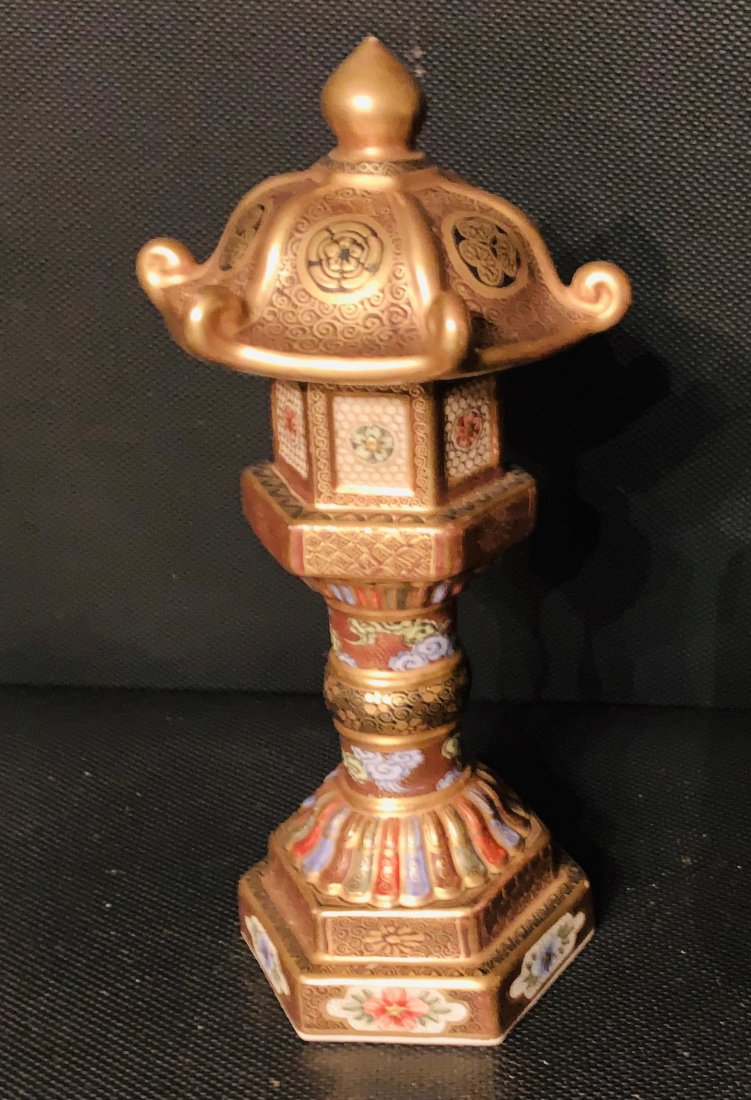 MIniature Satsuma Temple Lantern, Meiji Period: Finely detailed miniature Satsuma lantern in two parts with Tokugawa Mon (crest). Meiji Period
